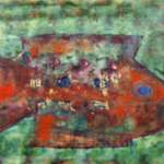 Acryl schilderij, Maya Wildevuur, Vissen, 1993
